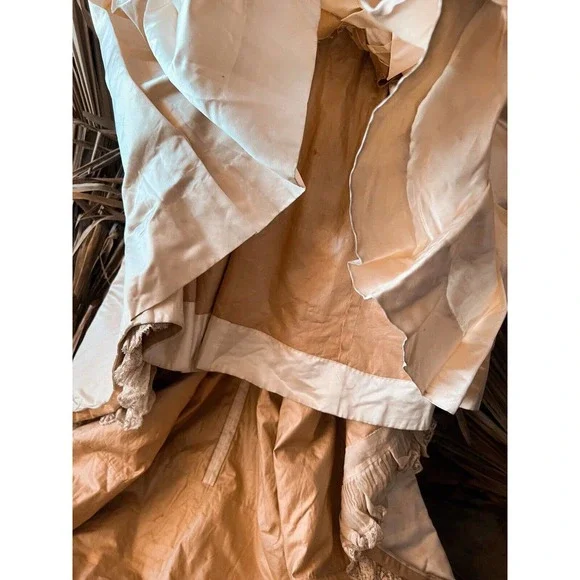 Antique 1830's Silk :Couture Wedding Gown Double Puff Sleeve Corset Bodice XXS - Picture 6 of 12